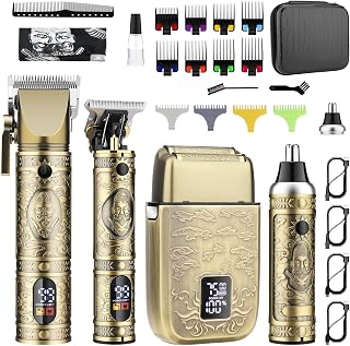 GSKY Cordless Professional Men's Grooming Kit, T-Blade Trimmer, Ear & Nose Hair Trimmer, Zero Gap Haircutting Set with LED Display