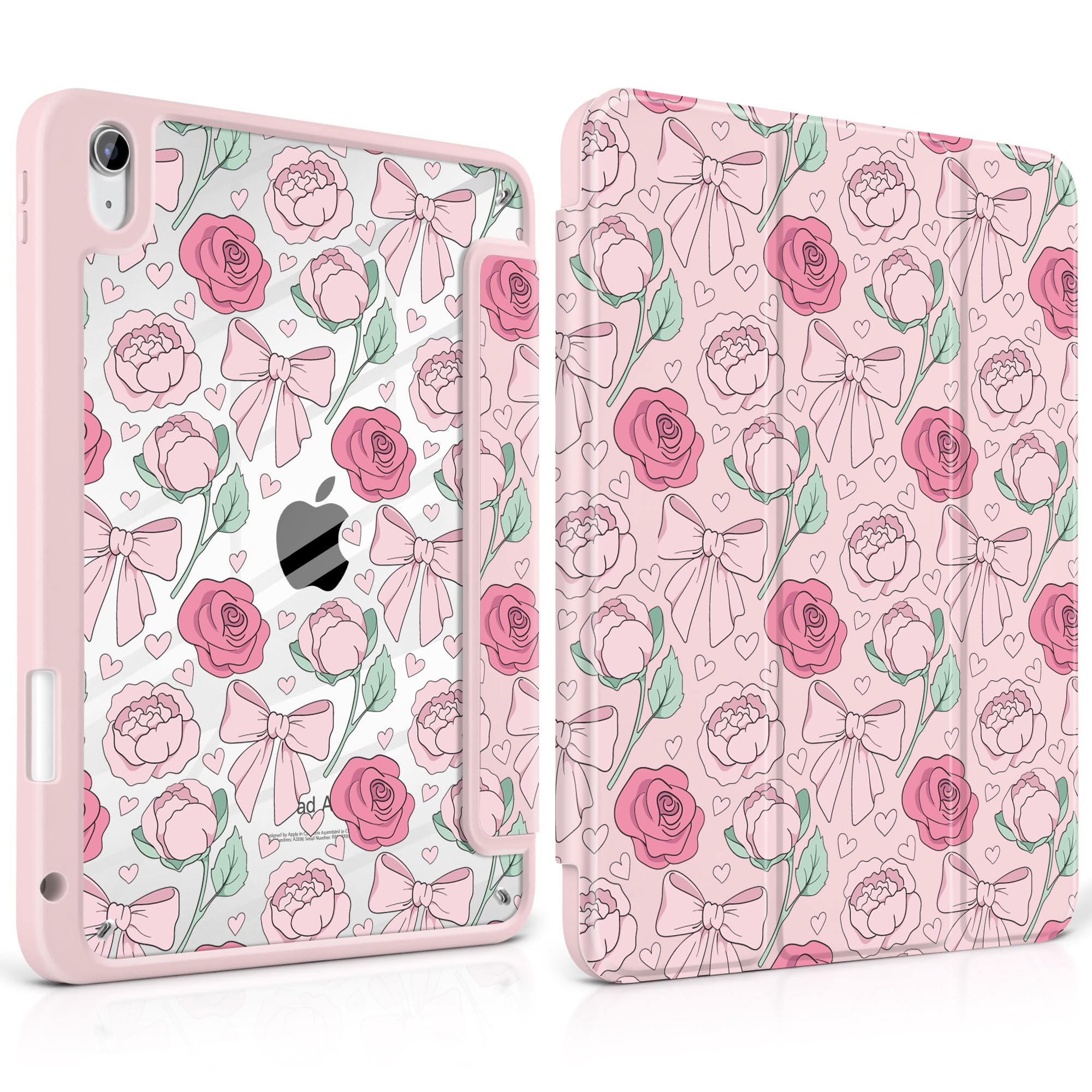 MEEgoodo for iPad Air 11 inch Case M4/M3/M2 2026-2024,Pink Peony & Bow