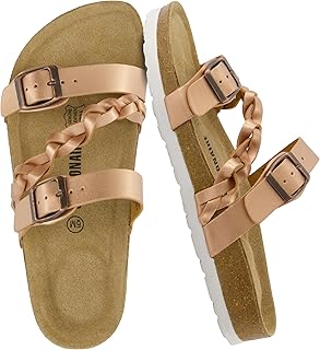 CUSHIONAIRE Lizzy Cork Footbed Womens Sandals - Comfortable Braided Summer Slip On Slide Sandals for Women