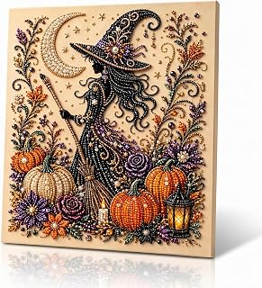 Pearl Art Kits for Adults, Halloween 3D Diamond Witch DIY Painting Art Kits