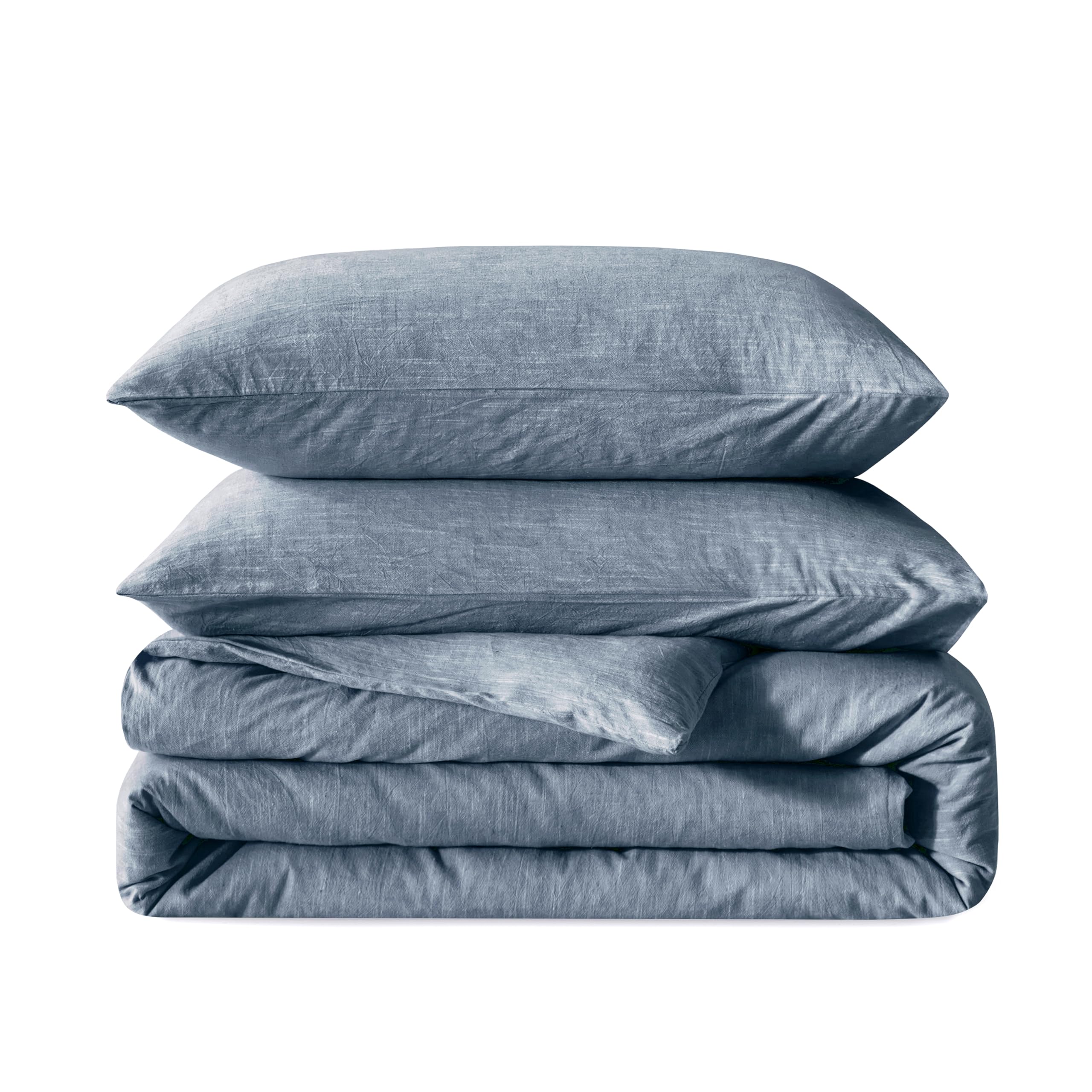 BFS Home - 3 Pieces Stone Washed Cotton Linen Duvet Cover Set Queen Breathable S