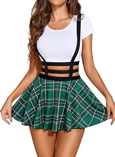 Avidlove Pleated Suspender Skirt Women Elastic High Waist A-Line Mini Skirt