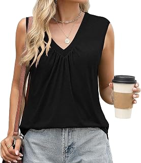 Women Tank Tops V Neck Sleeveless Tops Soft Basic Casual Loose Fit Tops