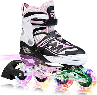 2PM SPORTS Cytia Girls Adjustable Inline Skates with Light Up Wheels | Indoor & Outdoor Beginner Inline Roller Skates for Kids Ages 6–12, Sizes 10C–13C, 13C–3, 3–6, Pink, Puple, Green, Sliver
