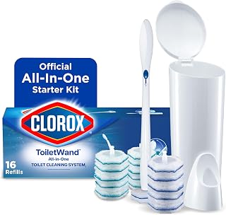 Clorox ToiletWand Toilet Cleaning Kit, 1 Starter Kit with 16 Refill Heads | 3-in-1 Starter Kit with Toilet Brush Wand, Storage Caddy and Disposable Refill Heads, Kills 99.9 Percent of Germs