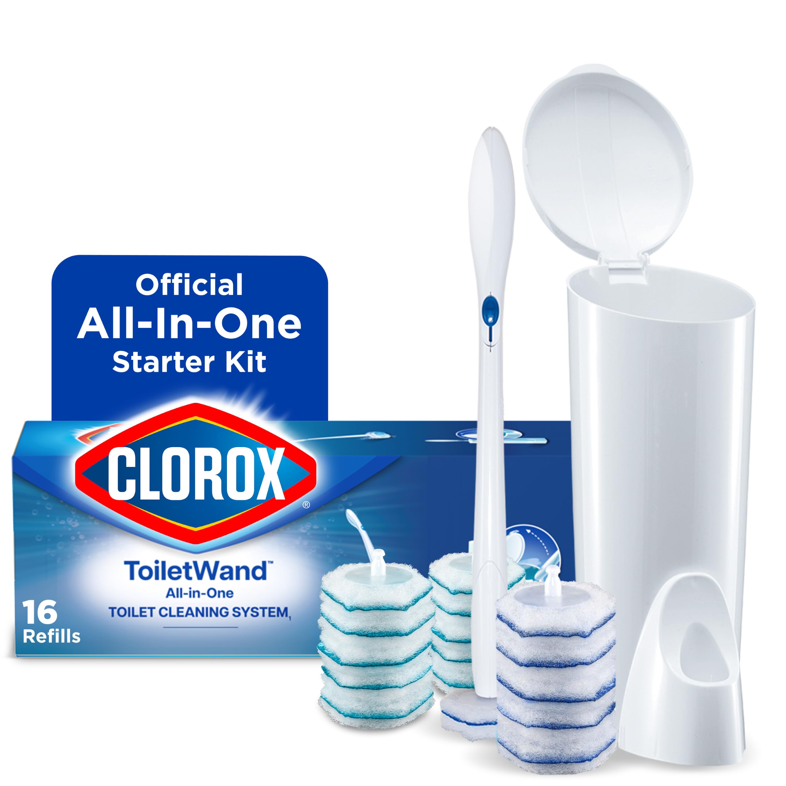 Clorox ToiletWand Toilet Cleaning Kit, 1 Starter Kit with 16 Refill Heads | 3-in