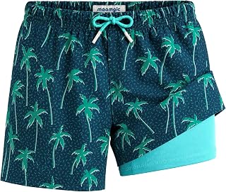 MaaMgic Boys’ Swimming Trunks, Children’s Swimming Shorts, Quick-Drying Swimming Shorts Little Ones, 2-in-1 Board Shorts with Compression Lining, Pockets, Adjustable Drawstring, Reusable