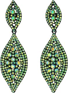 Flyonce Teardrop Wedding Earrings for Brides Birdesmaid, Rhinestone Crystal Charm 2 Leaf Drop Pierced Dangle for Women