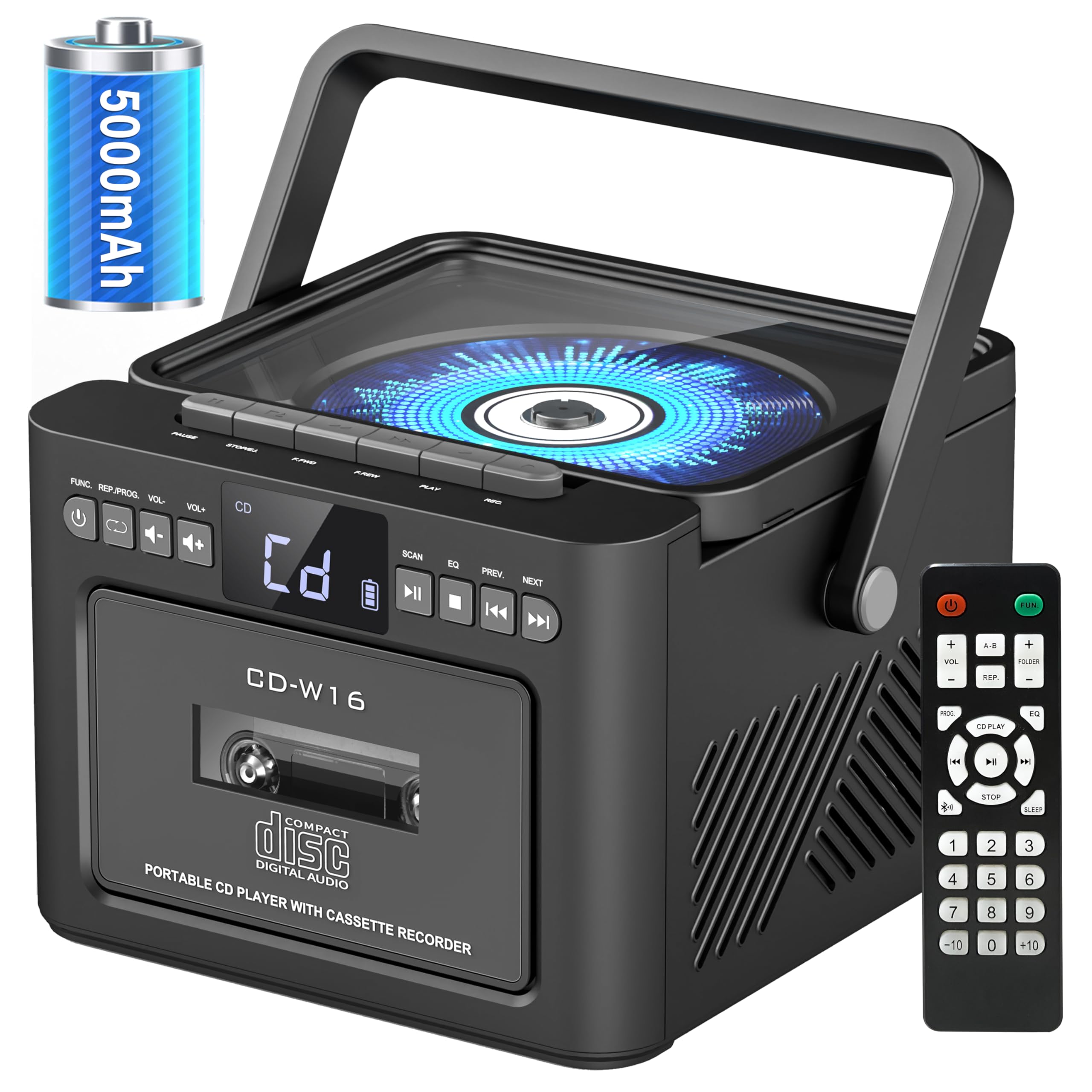 Sunoony Boombox Cassette CD Player Combo with Bluetooth, 5000mAh Battery | Recha
