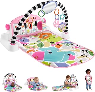 Fisher-Price Glow & Grow Kick & Play Piano Gym Baby Toy, UK English | Washable Playmat, Pink Light-Up Piano, 10 Sensory Toys, Smart Stages Learning Content, Newborns Ages 0+ Months, HYH63