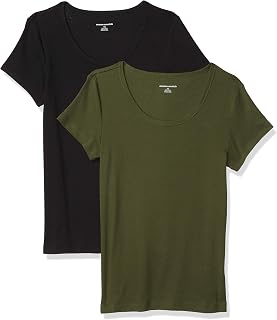 Amazon Essentials Women's Slim-Fit Cap-Sleeve Scoop Neck T-Shirt, Pack of 2