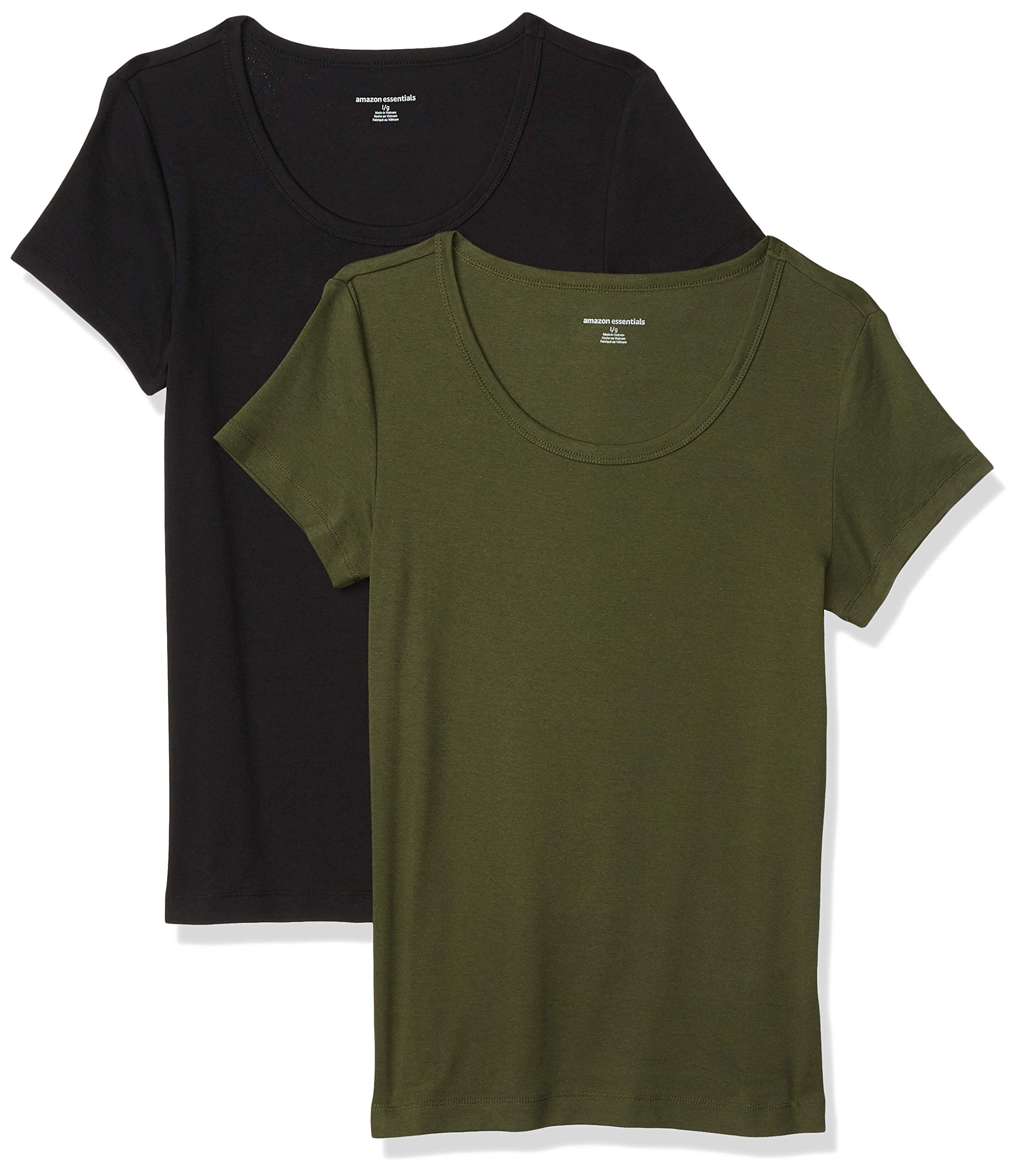 Amazon Essentials Women's Slim-Fit Cap-Sleeve Scoop Neck T-Shirt, Pack of 2