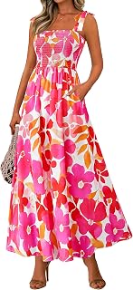 PRETTYGARDEN Womens Summer Dress Floral Smocked Maxi Dresses Beach Sundress
