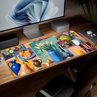 Leather Plant Desk Pad, Colorful Art Mouse Pad Large Computer Keyboard Gaming Mouse Pad Waterproof Desktop Protector & Cover, Decorative PU Leather Laptop Mouse Mat Home Decor 25.4 x 65.0 cm C78