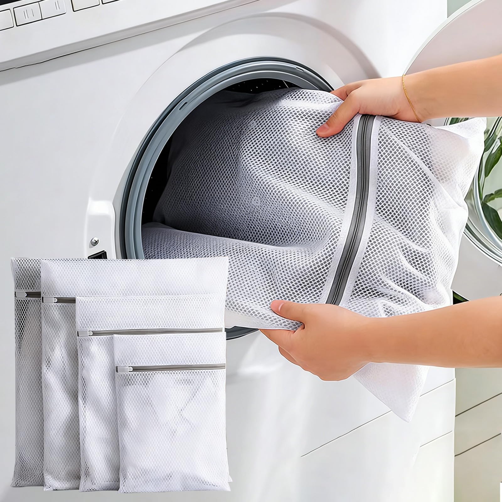 1 x Mesh Laundry Bag, Protective Bags with Zipper, Anti-Tangle Travel Storage, W