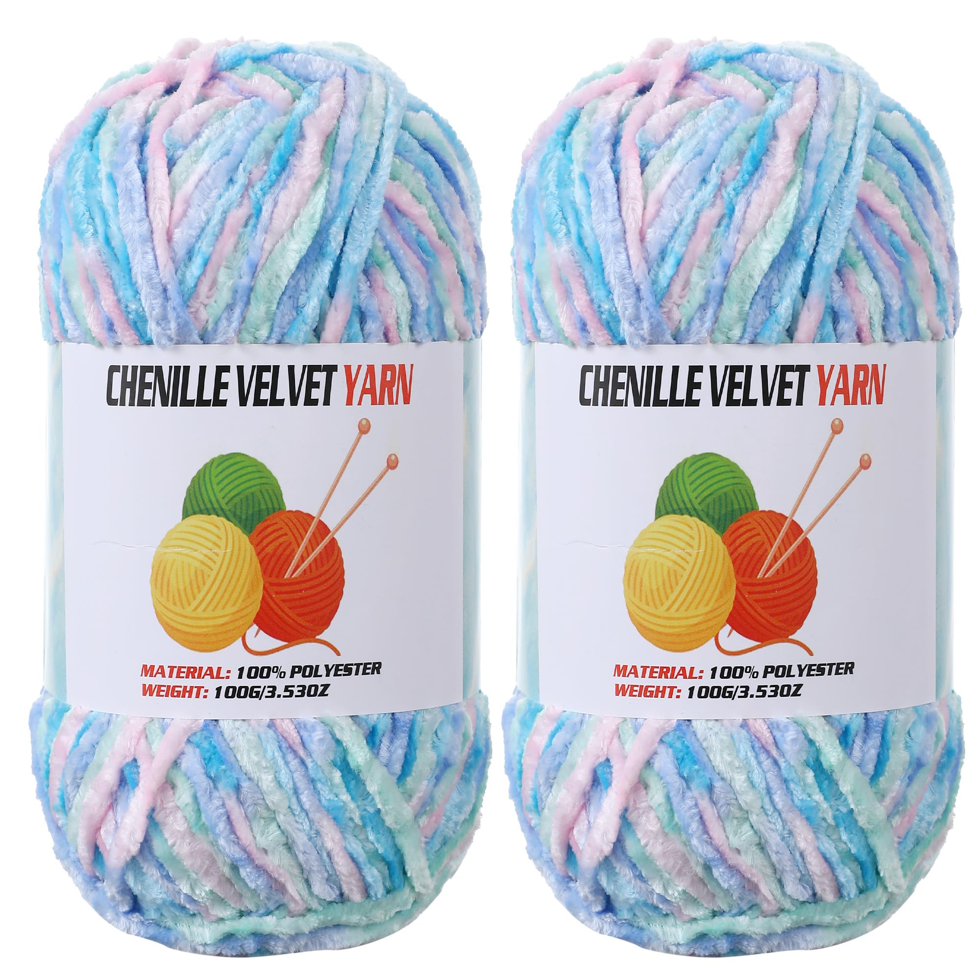 2 * 100g Velvet Chenille Chunky Yarn, Handcrafts Weaving Soft Chenille for Croch