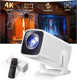 Sainyer Mini Projector, 1080P, 4K Supported, Portable, Halloween & Xmas | 270° Rotation, Electric Keystone, ≤25dB, Portable Indoor/Outdoor Projector for Halloween & Christmas Movie Nights, HDMI USB