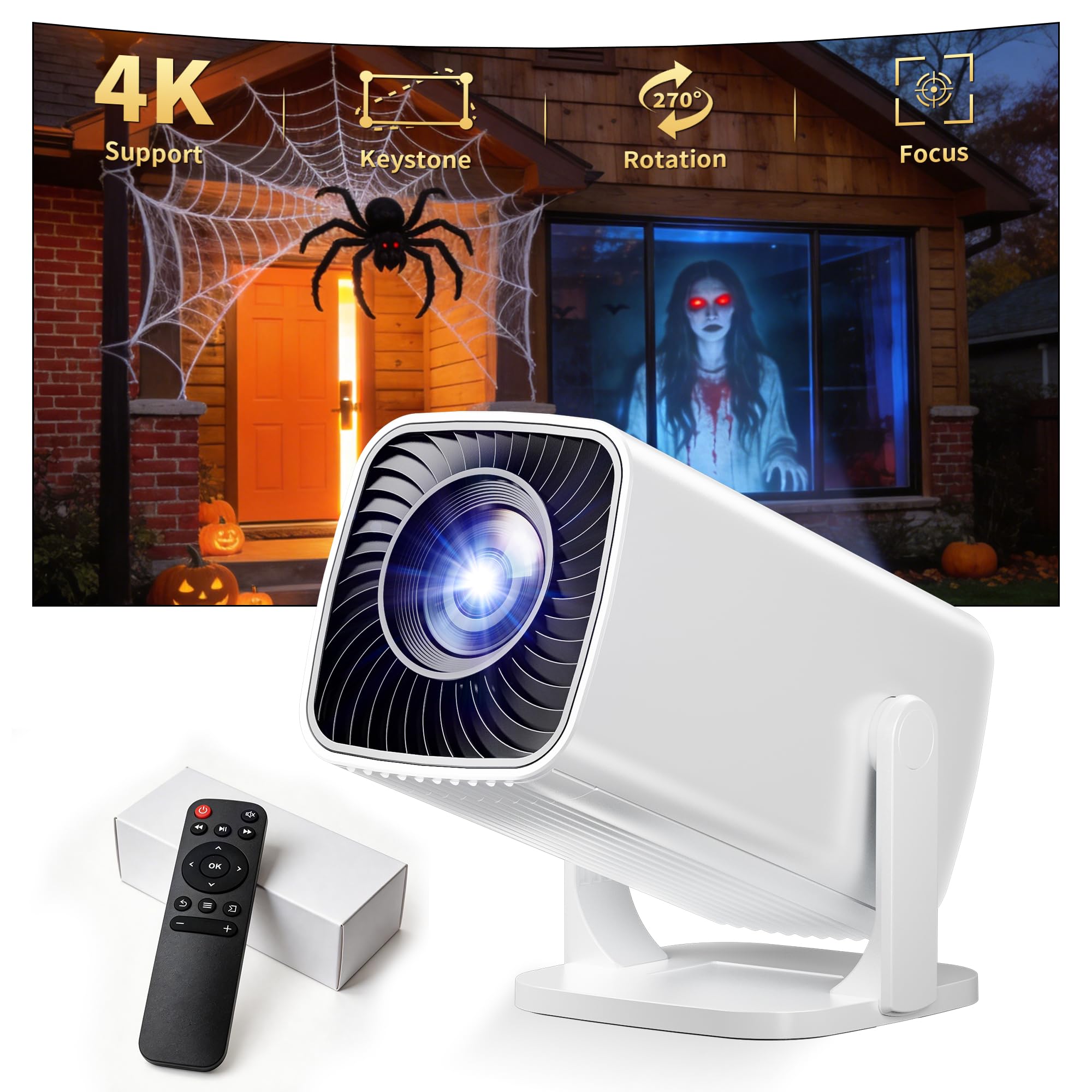 Sainyer Mini Projector, 1080P, 4K Supported, Portable, Halloween & Xmas | 270° R