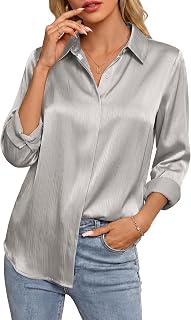 GRACE KARIN 2026 Womens Silky Satin Button Down Shirts Long Sleeve Work Blouses Dressy Casual Tops