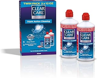 CLEAR CARE Cleaning & Disinfecting Contact Lens Solution, 12 Fl Oz, 2 Pack | For Soft & RGP Lenses, No Rubbing, Preservative-Free, Included Lens Case, Deep Cleans and Removes Deposits