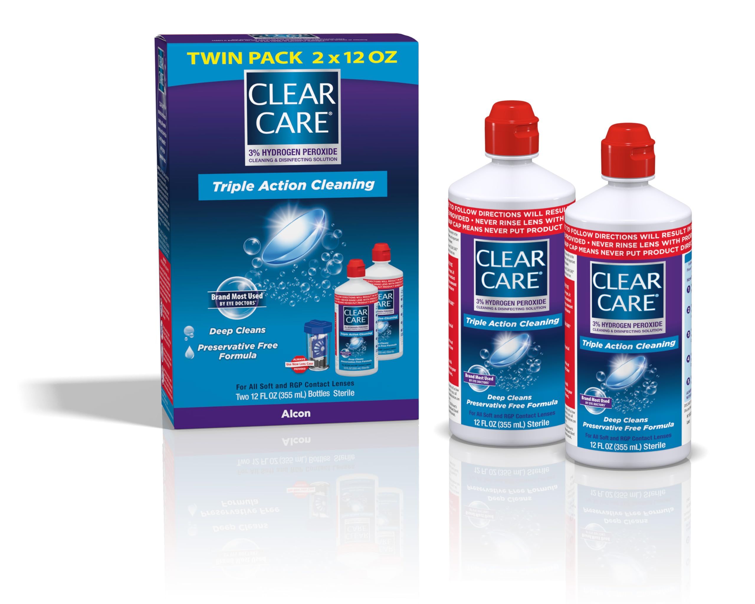 CLEAR CARE Cleaning & Disinfecting Contact Lens Solution, 12 Fl Oz, 2 Pack | For