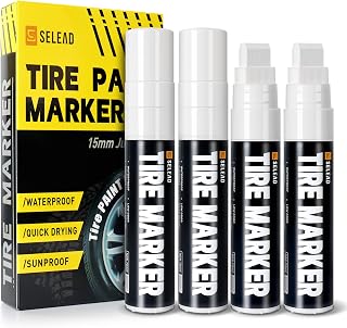 SELEAD Jumbo Tire Marker White - 4 Pack Paint Pens for Car Tires Lettering | 15mm Wide Tip Large Capacity Premium Ink Waterproof Permanent Markers