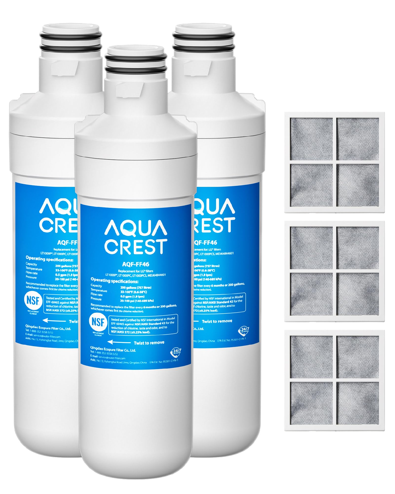 AQUA CREST LT1000PC Refrigerator Water Filter and Air Filter, 3 Combo | Replacem