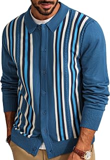 PJ PAUL JONES Mens Cardigan Vintage Striped Knit Sweaters