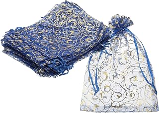 MECCANIXITY Organza Bags, 50Pcs 5.1x7.1 Inch Candy Mesh Bag with Drawstring Jewelry Gift for Party Favor Pouch Christmas Wedding Festival Small Gift, Dark Blue