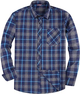 Mens Flannel Shirt Classic Checked Shirt Casual Button-Down Shirts S-6XL