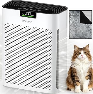 MOOKA Air Purifier for Home Bedroom Large Room 2200 Ft², HEPA Filter, White | Washable Pre-Filter, Auto Mode, Quiet Sleep Mode, PM2.5 Air Quality Monitor, Air Cleaner for Pet Dust Smoke Pollen, KJ190H
