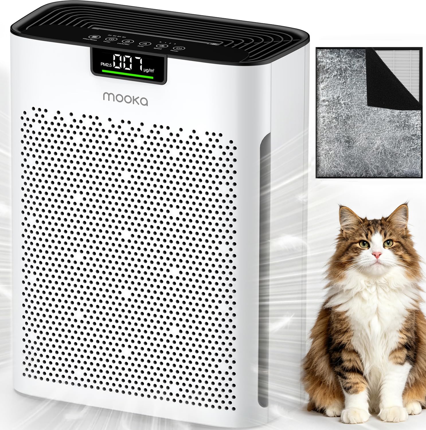 MOOKA Air Purifier for Home Bedroom Large Room 2200 Ft², HEPA Filter, White | Wa