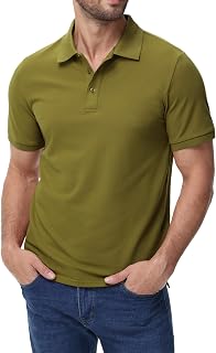 MIER Men's Polo Shirt Cotton Short Sleeve Golf Tennis Polo Shirt with Collar for Work Travel 3 Button Ultra Soft