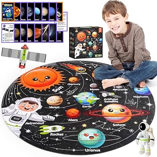 COOLDUCK Solar System Puzzle 70 Piece with Flash Cards for Kids Ages 4-8 | Flash Cards, Astronaut Figures & Satellite, Floor Jigsaw Puzzles, Educational Toy Gift for Space Learning