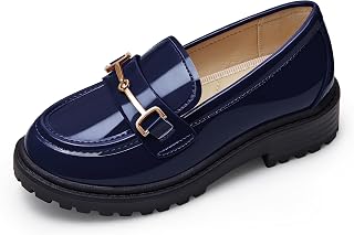 Coutgo Mocassini da ragazza con plateau, senza lacci, tacco grosso, in pelle, punta tonda, uniforme scolastica