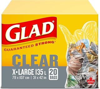 Glad Clear Garbage Bags - Extra-Large 135 Litres - 20 Trash Bags, Made in Canada of Global Components