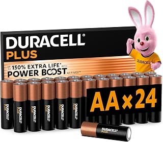 DURACELL Plus AA Alkaline Batteries (24 Pack) 1.5V, LR06 | Double A Battery-Up to 150% Extra Life-Power Boost Actives-Gaming Controllers, Digital Cameras-100% Recyclable Packaging