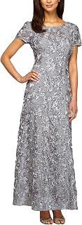 Alex Evenings Long Rosette Mother of The Bride Dress with Short Sleeves, Formal Gown, Wedding Guest (Plus Size) Women's Mother of the Bride Dress (Pack of 1)