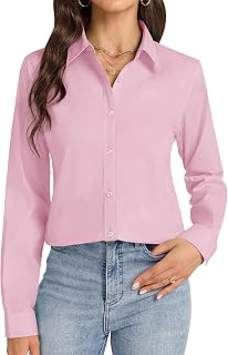 J.VER Chemise boutonnée à manches longues pour femme - Sans plis - Extensible - Solide - Pour le travail, rose clair, Taille XL