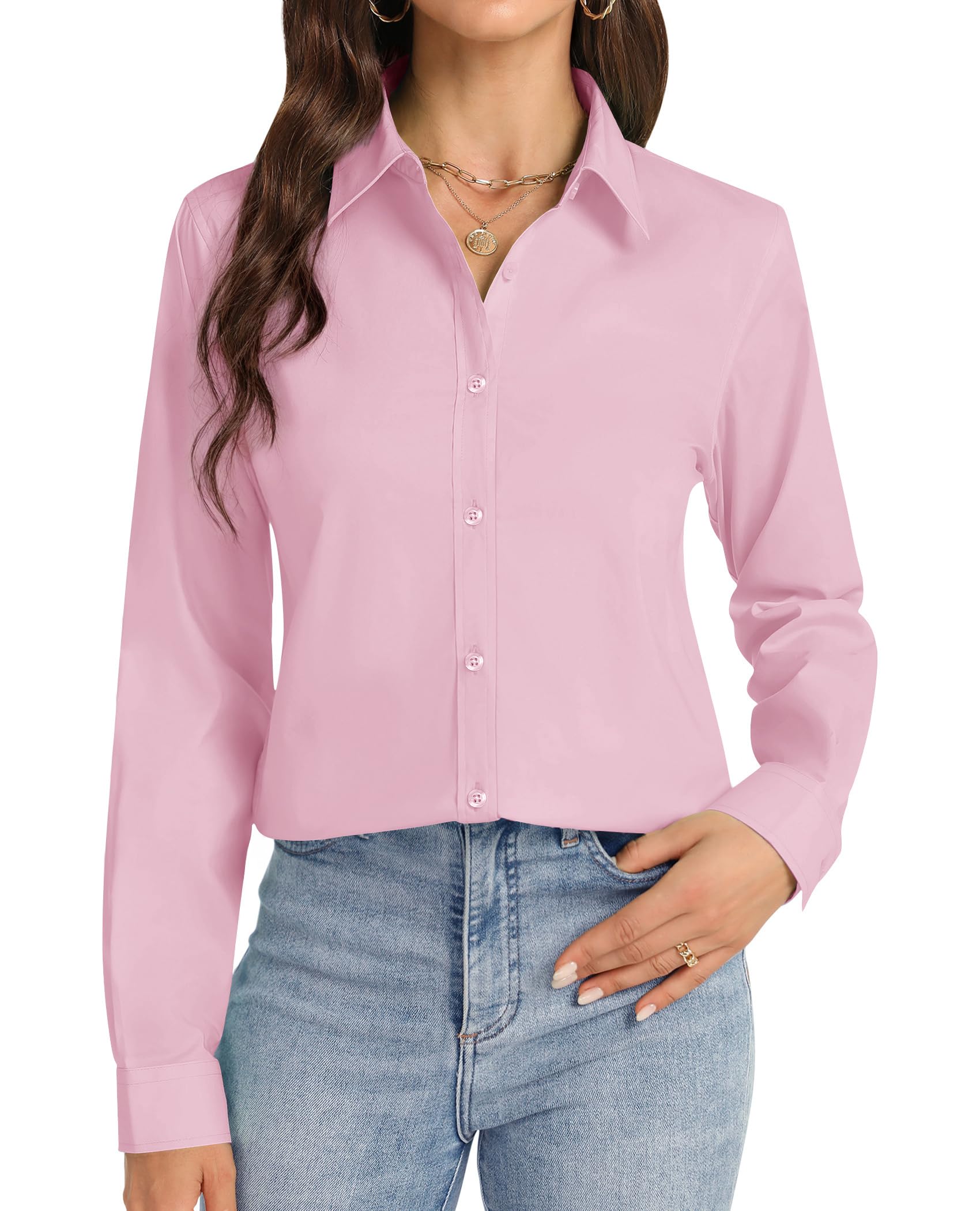 J.Ver Chemise à Manches Longues avec Boutons pour Femme, sans Plis, élastique, C