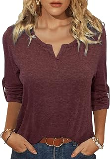 Terecey Women's Long Sleeve V-Neck Loose Fit T-Shirt