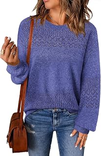 Lylinan Women's Casual Boho Long Sleeve Sweaters Crew Neck Lightweight Crochet Knit Sweater Tops