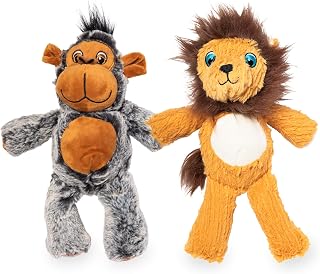 Best Pet Supplies Dog Chew Toys for Small and Medium Dogs, Tough Interactive Squeaky Plush Stuffed Animal Toys - Lion & Ape Bundle