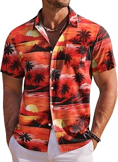 COOFANDY Men's Hawaiian Shirt Short Sleeve Floral Button Down Shirts Tropical Holiday Beach Shirts