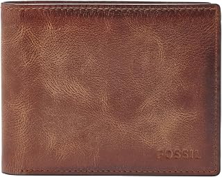 Fossil Men's Derrick Leather RFID-Blocking Bifold with Flip ID Wallet, Brown, (Model: ML3681200)