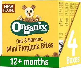 Organix Oat & Banana Flapjack Bites, 4 x (4 x 20 g Bags) | Organic Snack for Toddlers, for 10+ Months, Vegetarian & Vegan Friendly, Gluten Free, No Artificial Colours or Flavours