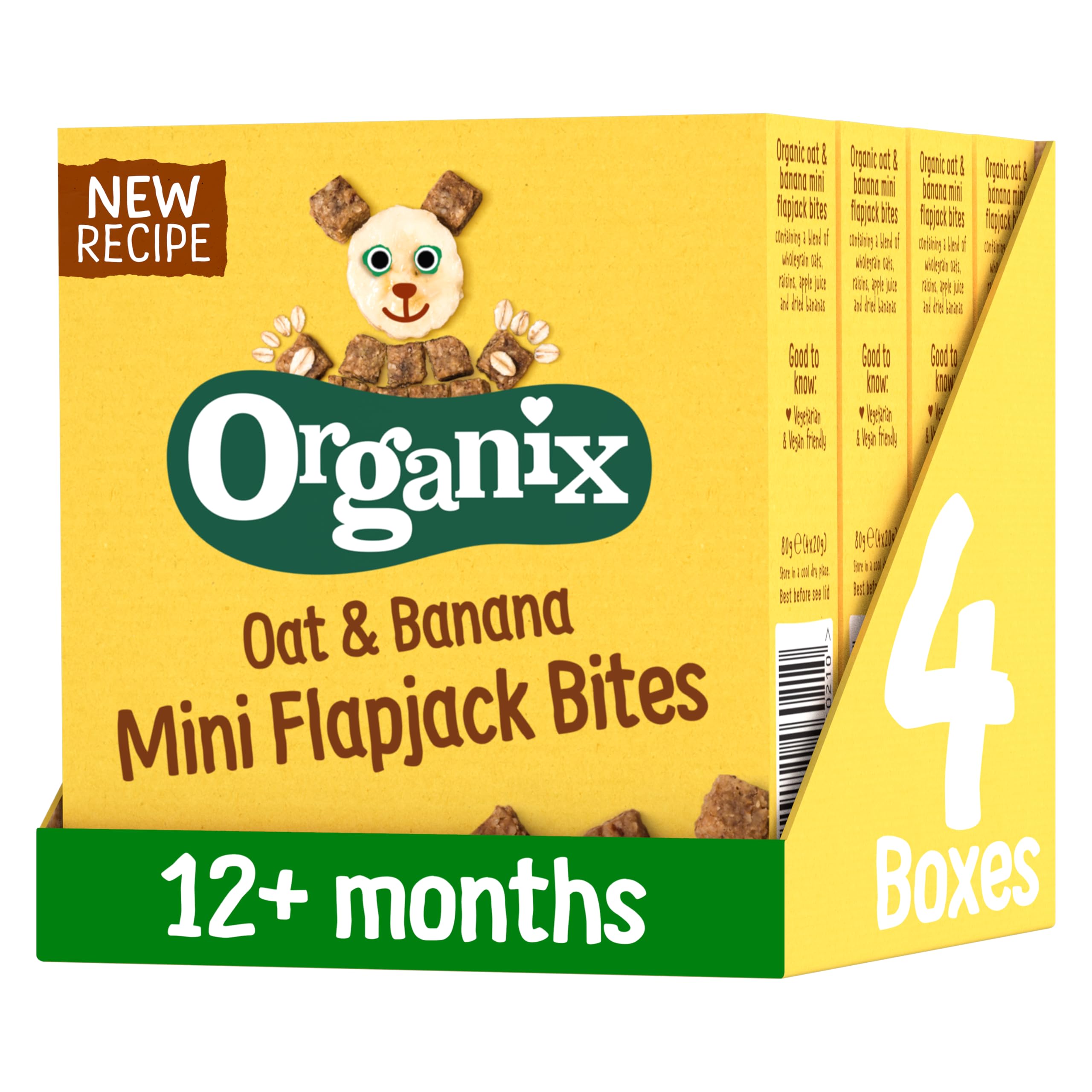 Organix Oat & Banana Flapjack Bites, 4 x (4 x 20 g Bags) | Organic Snack for Tod