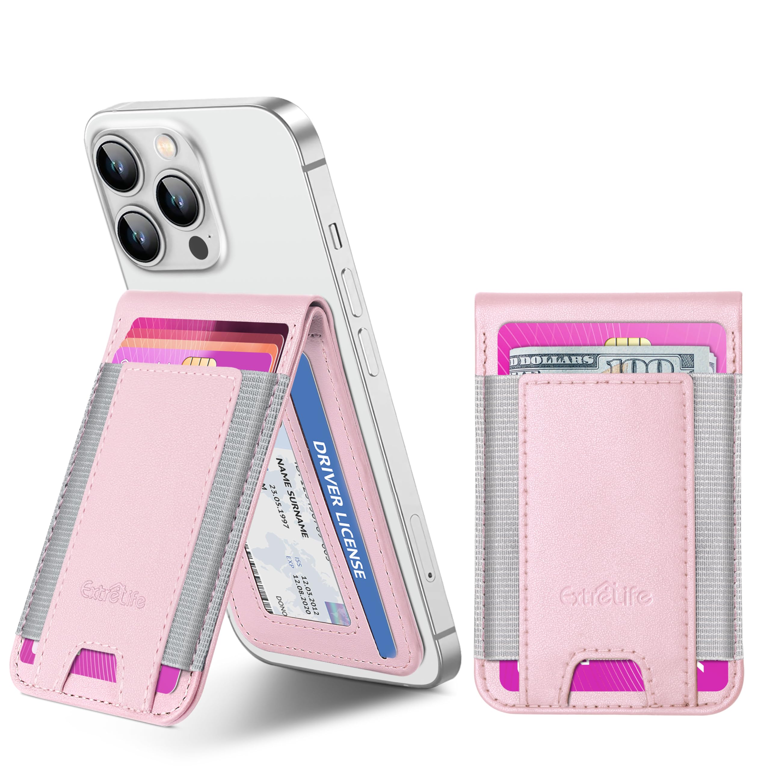 Cell Phone Wallet Stick On, Upgrade Phone Wallet with Adjustable Stand, Open ID 