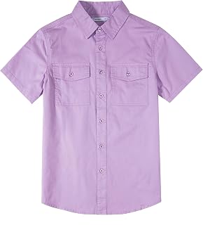 Tronjori Boys Casual Short Sleeve Button Down Woven Shirt Two Pockets