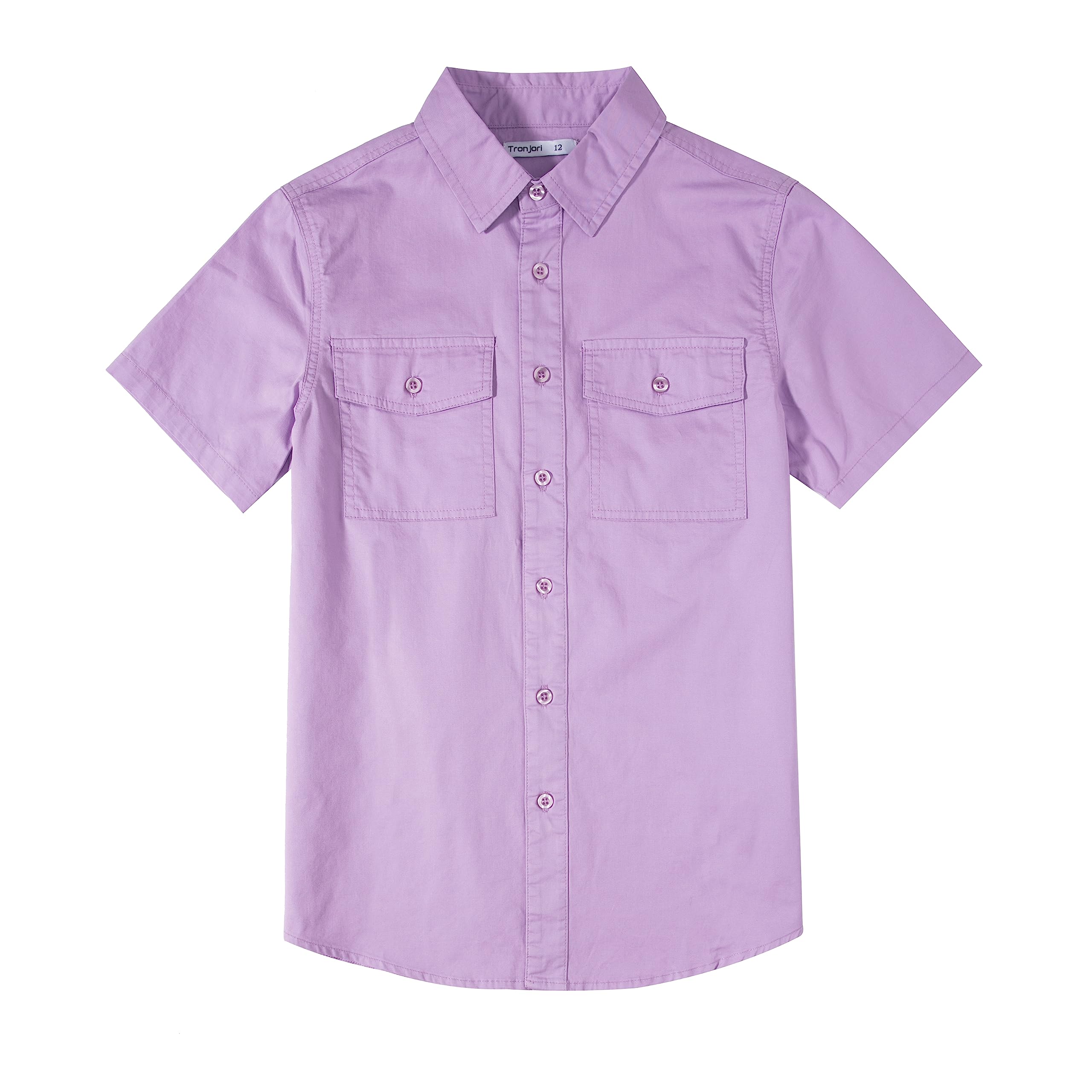 Tronjori Boys Casual Short Sleeve Button Down Woven Shirt Two Pockets